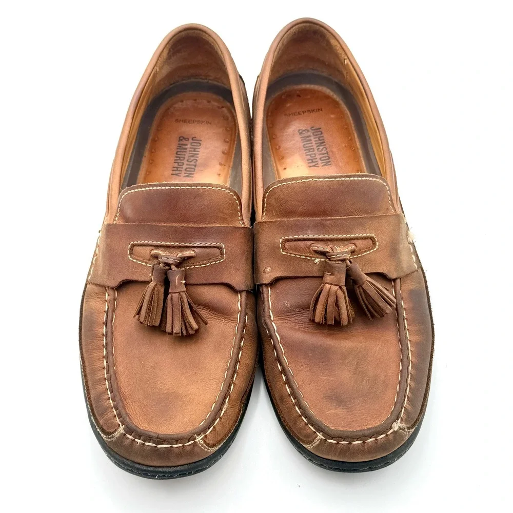 Johnston & Murphy Mens Brown Leather Tassel Loafers J&M Flex 25-8342 Size 8.5 M‎